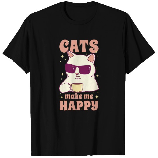Coffee Fun cats make me happy coffee drinking cat T-Shirts