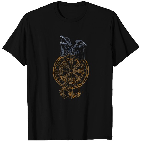 Asatru Germanic Viking Vegvisir Pagan Odin Ravens Copper T-Shirts