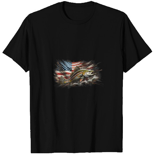 American Flag Speckled Trout Fishing 4th Of July T-Shirts