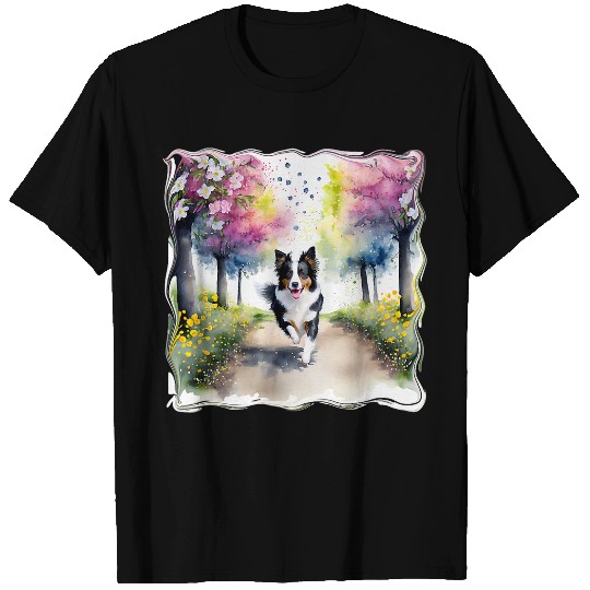 Beautiful Border Collie Dog Running Down a Garden Path T-Shirts