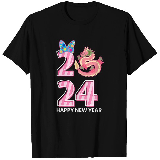 Dragon Pet Pink Dragon Big Bow Party Happy New Year NYE For Girls T-Shirts