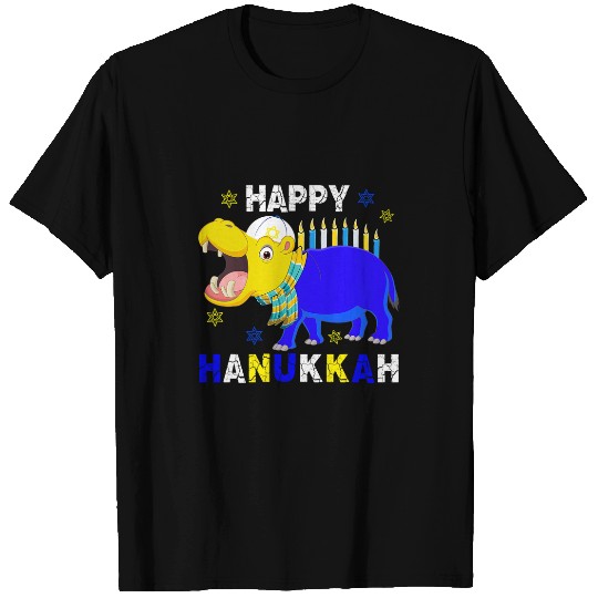 Hippo Pet Happy Hanukkah Menorah Hippo Wearing Jewish Hat Lover T-Shirts