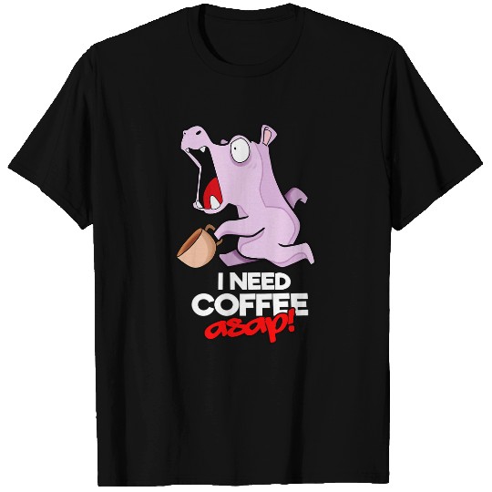 Hippo Pet I Need Coffee Kawaii Anime Running Hippo Japanese Graphic T-Shirts