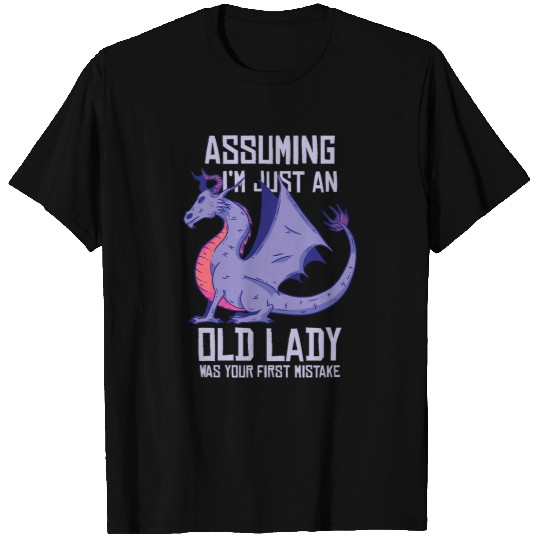 Dragon Pet Old Lady Funny Purple Fantasy Grandma Quote Graphic T-Shirts