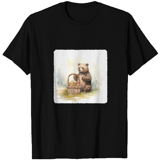 Bear Pet Bear With A Picnic Basket Bear Ready For Picnic With Basket T-Shirts