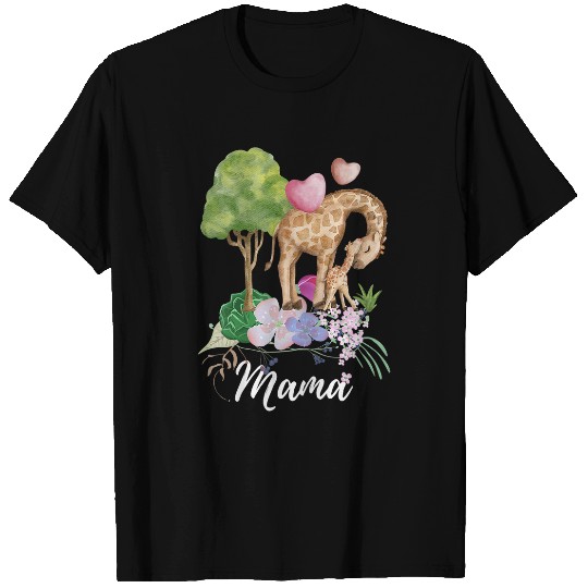 Giraffe Pet Mama Giraffe and Calf New Mom Mommy Gift For Mothers Day T-Shirts