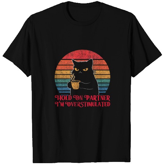 Coffee Fun Hold On Partner I m Overstimulated Angry Cat Coffee Lover T-Shirts