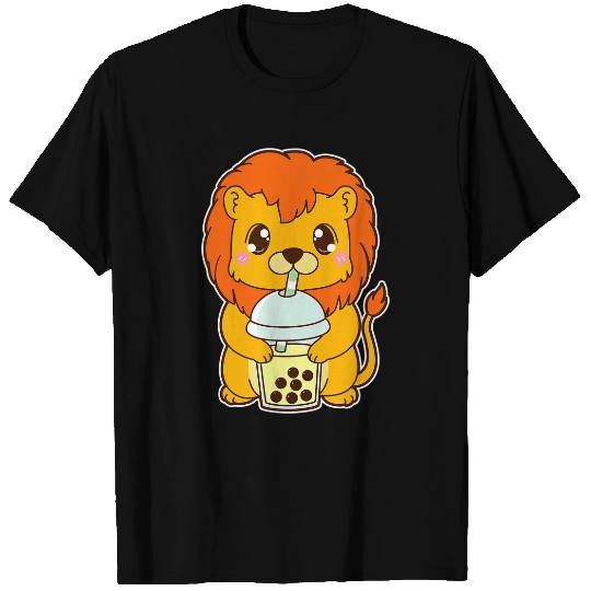 Lion Pet Kawaii Cute Boba Lion Leo Cat Banana Bubble Pearl Milk Tea T-Shirts