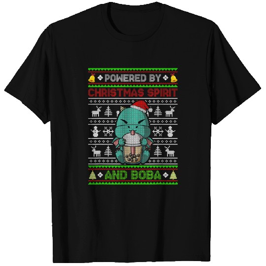 Dragon Pet Powered by Christmas Spirit and Boba Tea T-Shirts