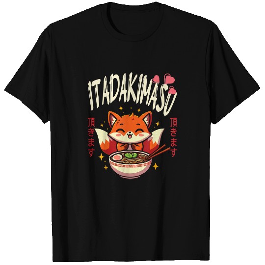 gift idea itadakimasu kanji japanese fox design ramen T-Shirts