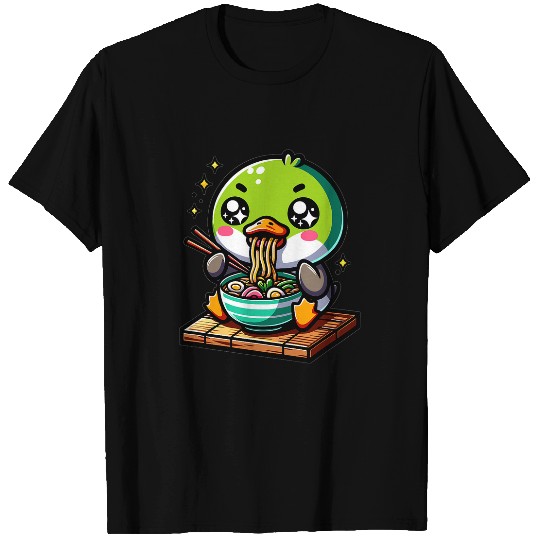 Duck Pet Cute Japanese Kawaii Chibi Mallard Duck Eating Ramen T-Shirts