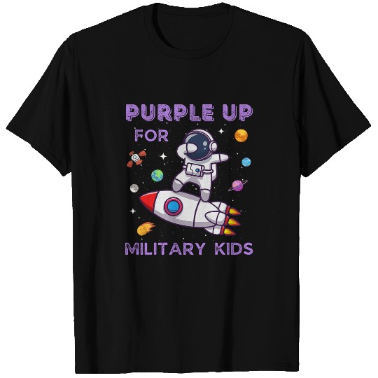 Purple Up Military Kids Military Child Month Astronaut Funny T-Shirts