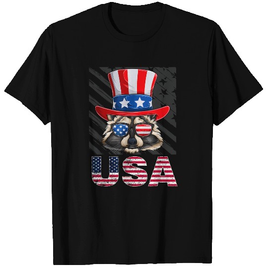 Raccoon Pet Happy 4th of july american flag patriotic usa flag Raccoon T-Shirts