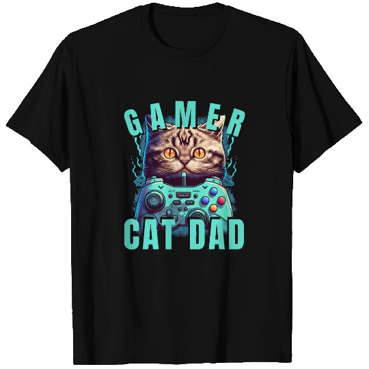 Gamer Cat Dad Gaming Cat owner Funny Tee T-Shirts