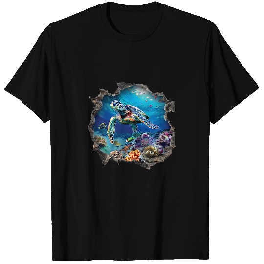 Turtle Pet A Turtle Swimming In The Ocean Surrounded By Coral And Fish T-Shirts