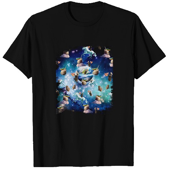 capybaras Pet Galaxy Capybaras With Pizza Unicorn T-Shirts