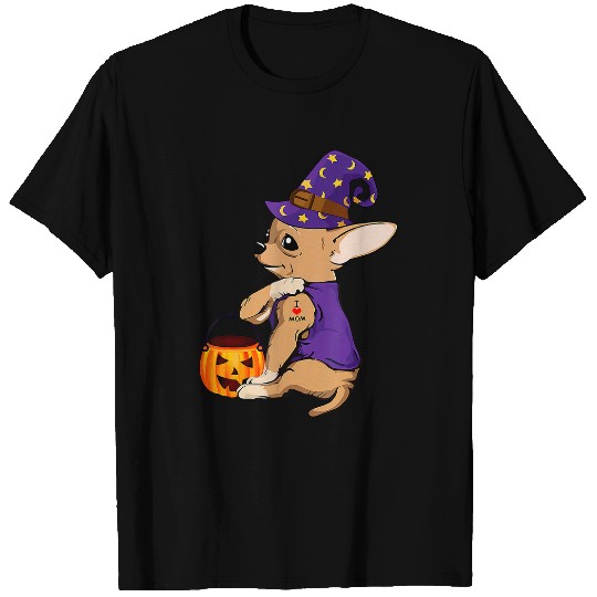halloween women chihuahua dog i love mom tattoo T-Shirts