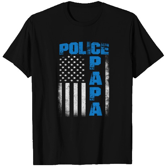 Police Job Papa American Flag Funny Fathers Day Retro Vintage T-Shirts