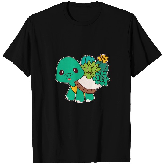 Turtle Pet Cute Kawaii Turtle With Succulent Cactus T-Shirts