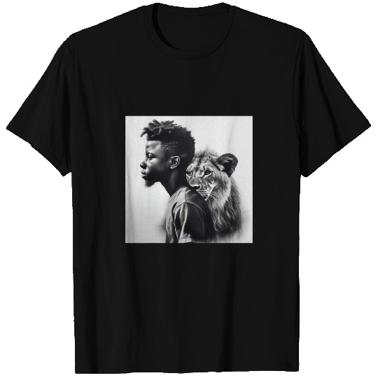 Black Boy walking with lions Black Pride African American 1 T-Shirts
