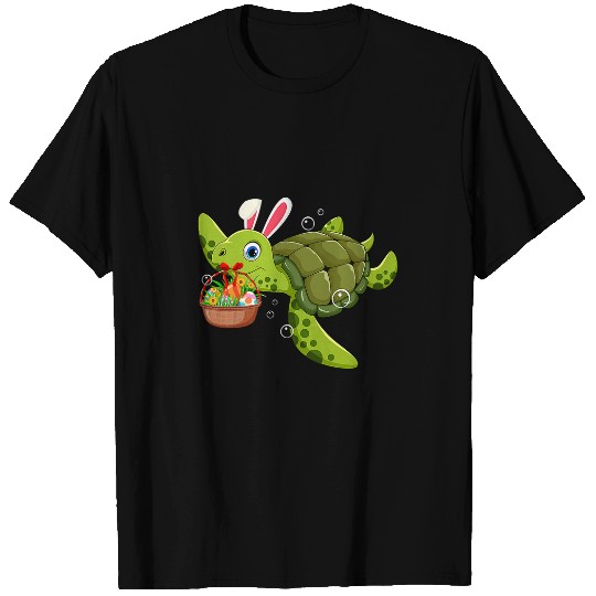 Turtle Pet Cute Bunny Turtle Hold Easter Eggs Basket Happy Easter Day T-Shirts