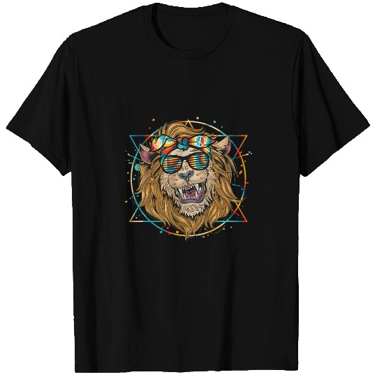 Lion Pet Hippie Lion Retro 60s 70s Peace Sign T-Shirts
