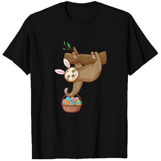 Sloth Pet cute bunny sloth on a tree holding eggs basket easter T-Shirts