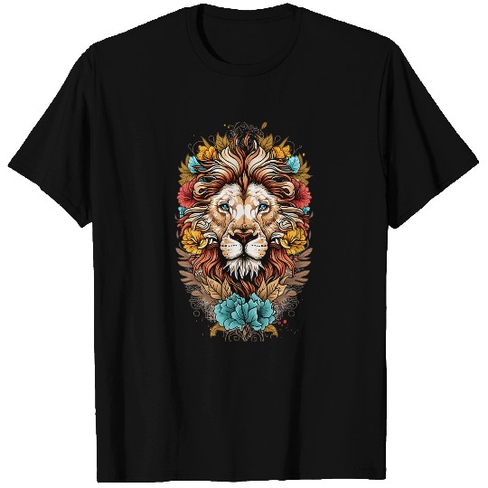 Lion Pet Head with Layered Flowers graphic cadeau street art T-Shirts