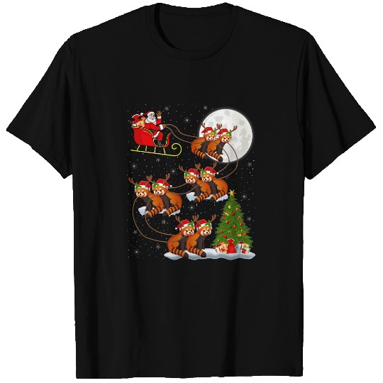 Panda Pet Funny xmass Lighting Tree Santa Riding Red Panda Christmas T-Shirts