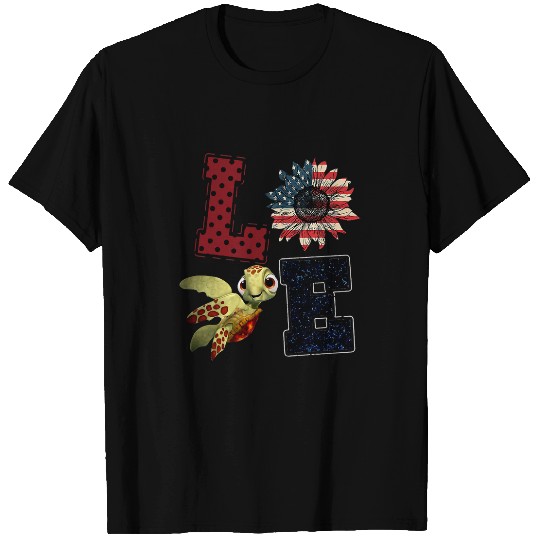 Turtle Pet cute love turtle and sunflower american flag happy T-Shirts