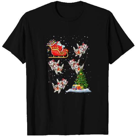Funny xmass Lighting Tree Santa Riding Koi Fish Christmas T-Shirts