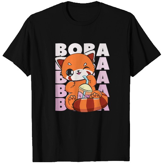 Panda Pet Chinese Red Panda Boba Cute Anime Pearl Bubble Tea Otaku T-Shirts