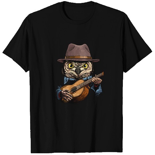Owl Pet Playing Acoustic Guitar Player Owl Lover Birdwatcher T-Shirts