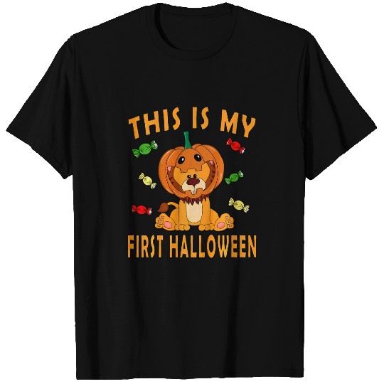 Lion Pet Kids This Is My First Halloween Baby Lion With Pumpkin Helmet T-Shirts