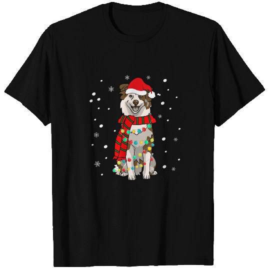 Cute Christmas Australian Shepherd Dog Lights Funny Gift For T-Shirts
