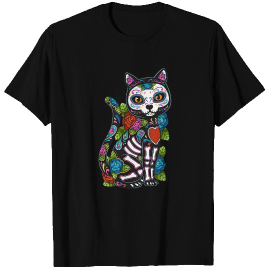 Cat Sugar Skull Mexico Calavera Dia De Los Muertos Halloween T-Shirts