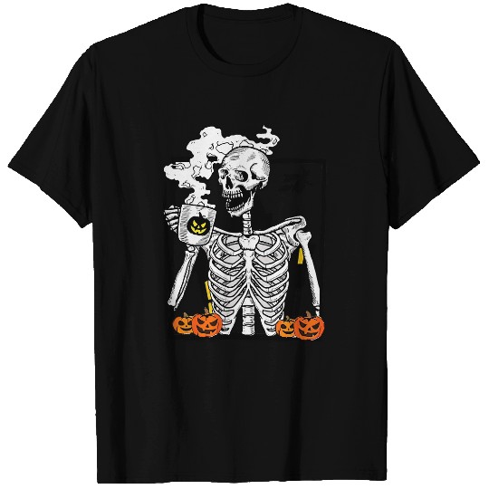 Coffee Fun Hot Coffee Skeletons Crewneck T-Shirts