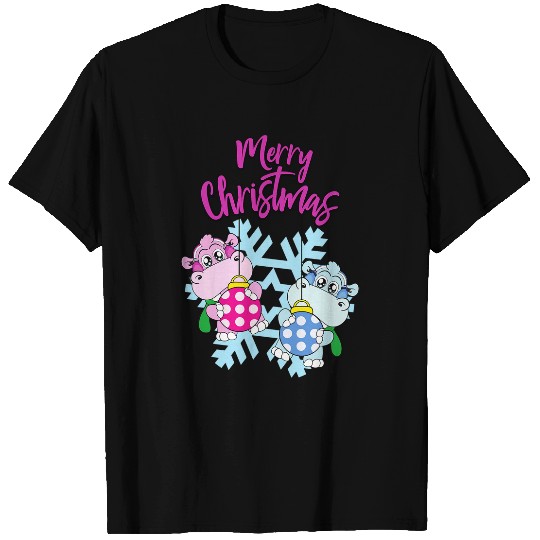Hippo Pet Merry Christmas Balls Holiday Funny Hippo Snow Winter T-Shirts