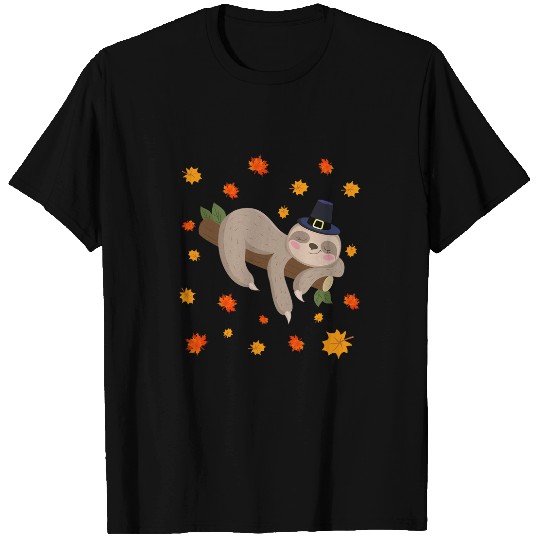 Sloth Pet Cute Pilgrim Sloth Maple Leaf Fall Vibes Thanksgiving Day T-Shirts