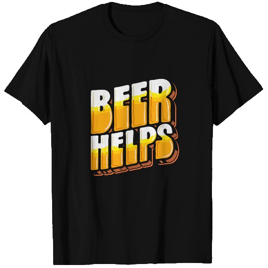 Beer Fun Beer Helps Funny Minimalist Retro Typography Beer Drinking T-Shirts