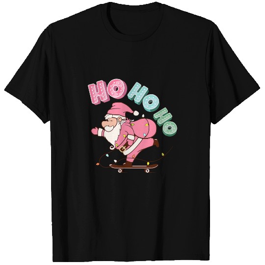 Ho Ho Ho Pink Santa On Skateboard Christmas Pjs Boy Men Kids T-Shirts