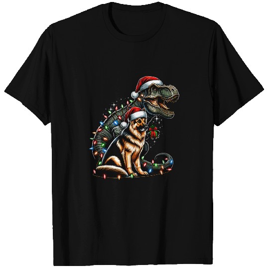 Christmas TRexs German Shepherd Santa Dog Pet Dinosaur Lover T-Shirts