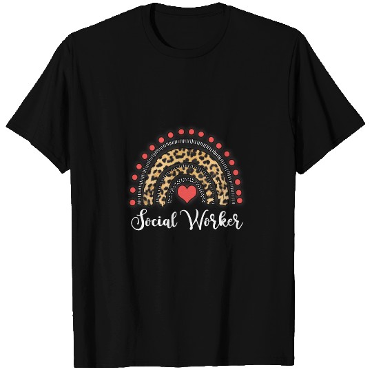 Social Worker Leopard BOHO Rainbow Social Work T-Shirts