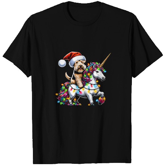 Christmas Lights Glen Of Imaal Terrier Dog Riding Unicorn T-Shirts