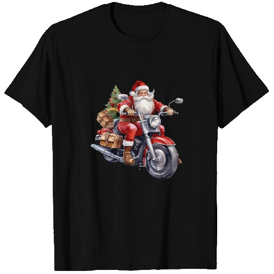 Biker Santa Claus On Motorcycle Funny Christmas Biking T-Shirts