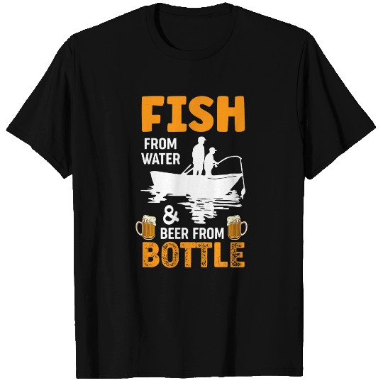 Fishing Fun Beer From Bottle Fishermann Fishing Dad T-Shirts