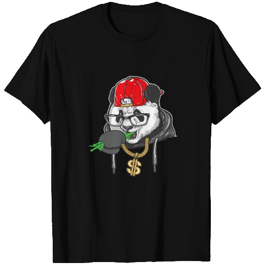 Panda Pet in sunglasses eating bamboo panda T-Shirts