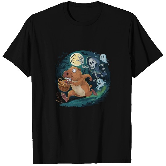 capybaras Pet Scared capybaras Fleeing Skeletons and ghosts Halloween T-Shirts