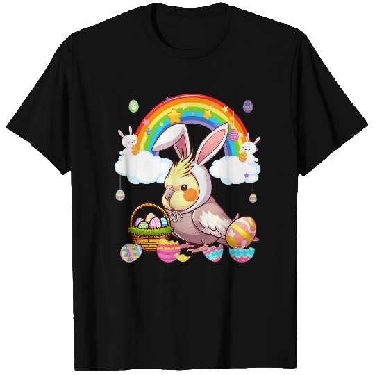 Bunny Cockatiel Easter Hunting Eggs Basket Colorful Rainbow T-Shirts