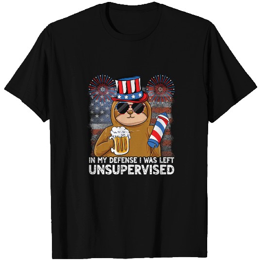 Sloth Pet In My Defense I Was Left Unsupervised 4th of July Sloth T-Shirts